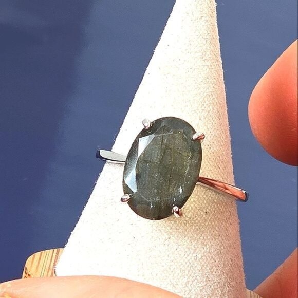 925 Sterling Silver Ring Sz 8.75 with Natural Labradorite 14x10mm Gemstone. - Picture 9 of 10
